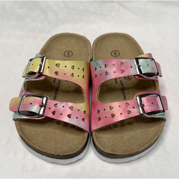 Adrienne Vittadini Toddler Girls Pink Blue Tie Dye Heart Slide Sandals Size 5c - Picture 1 of 10